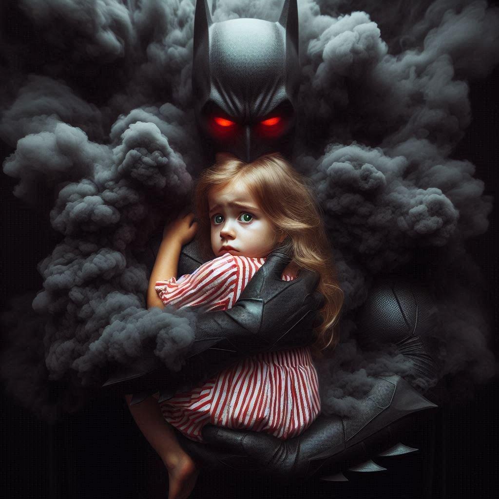 Batman guarding a young girl