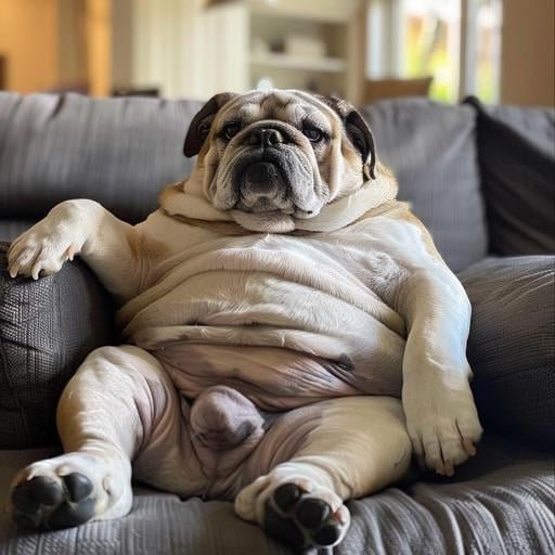 Chubby dog resting on couch