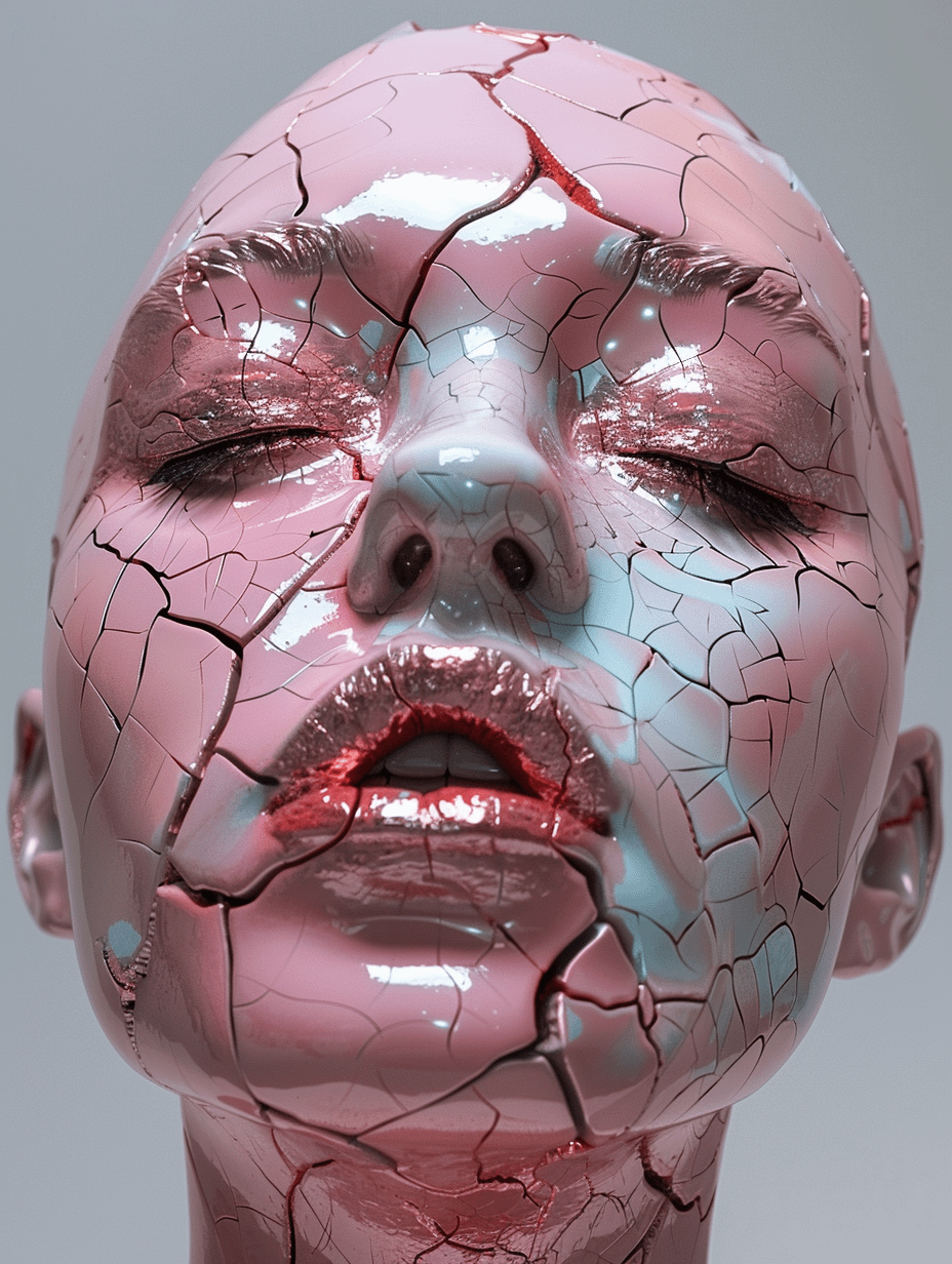 Damaged bionic facial features.