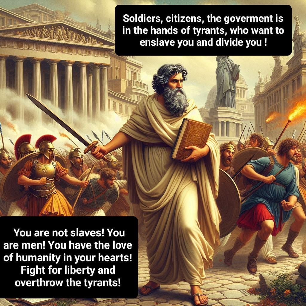 Greek philosopher leading democracy revolt