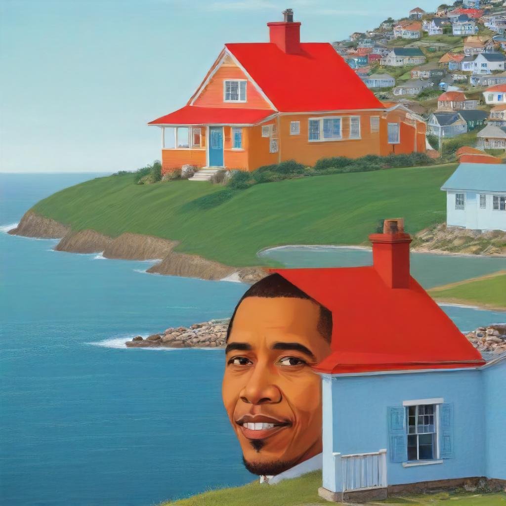 Houses on hill with ocean view